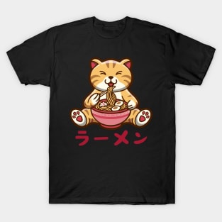 Cat Ramen, cute fat cat eating ramen T-Shirt